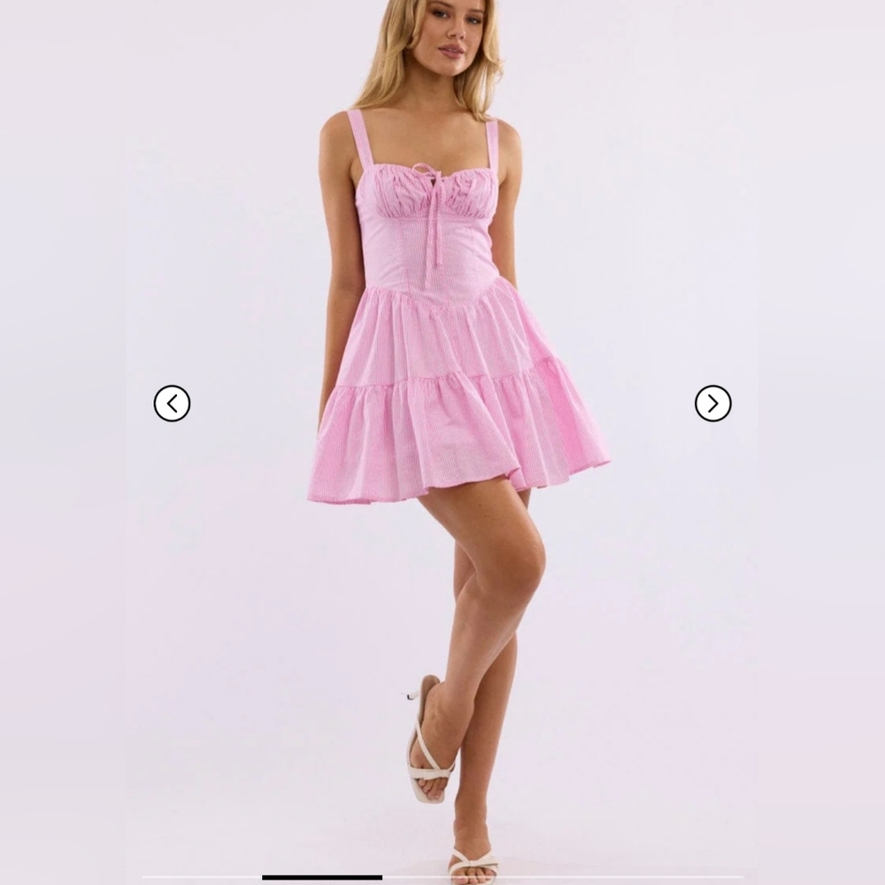 Iris Pink Striped Tiered Sundress with Sweetheart Neckline - Picture 2 of 9